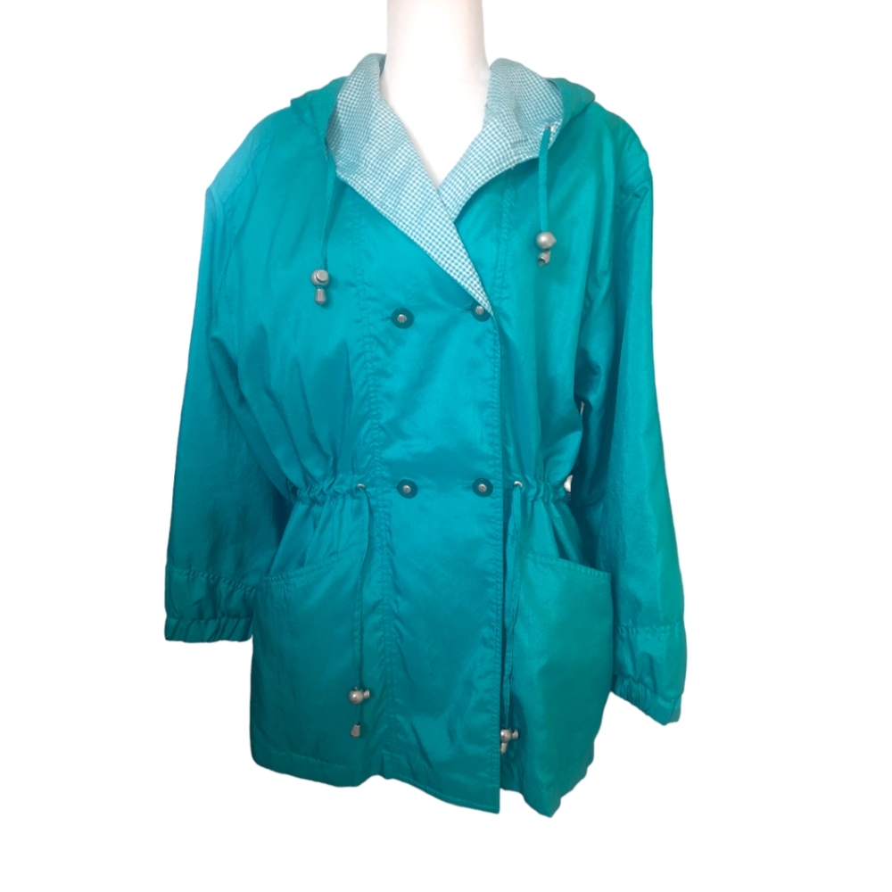 Current Seen Vintage 90s windbreaker drawstring waist silky turquoise me…